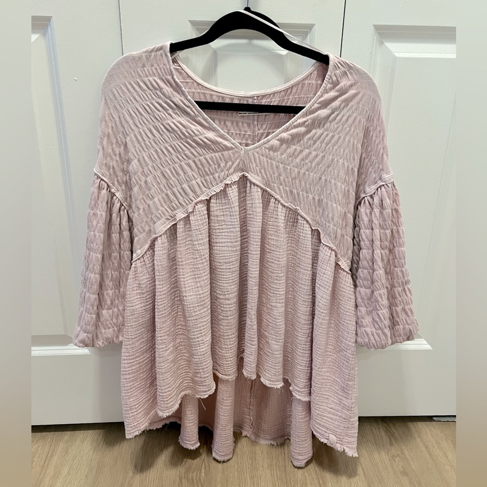 Free People Oversized Blush Pink Puffy Sleeve Tunic- XS